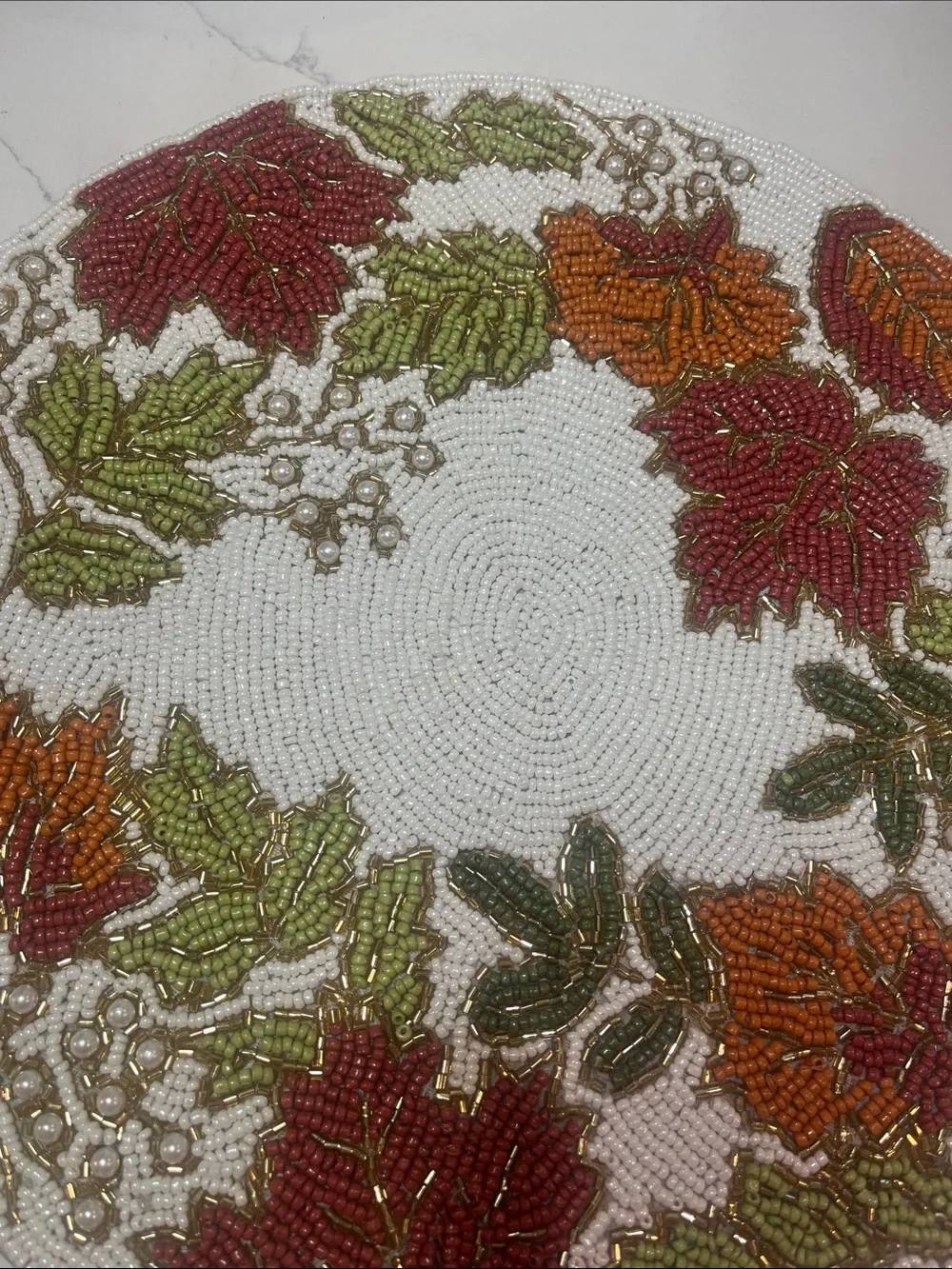 Tahari FALL LEAVES Beaded Placemat Charger 14” Multicolor Fall Thanksgiving NEW